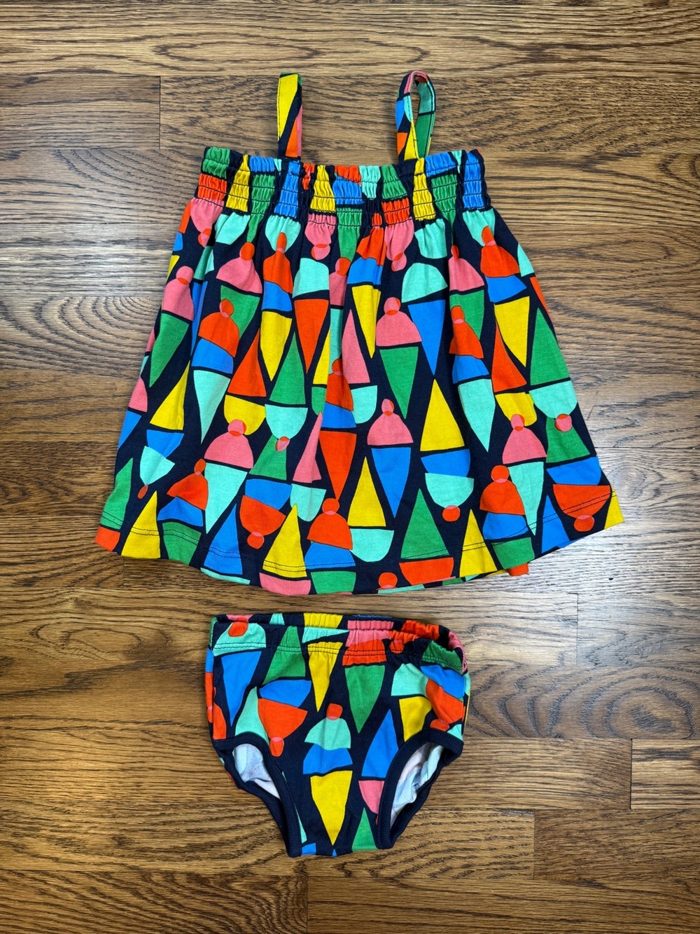 Hanna Andersson Girls Navy Multi-Color Ice Cream Print Top w/ Bloomers Set 6-12M